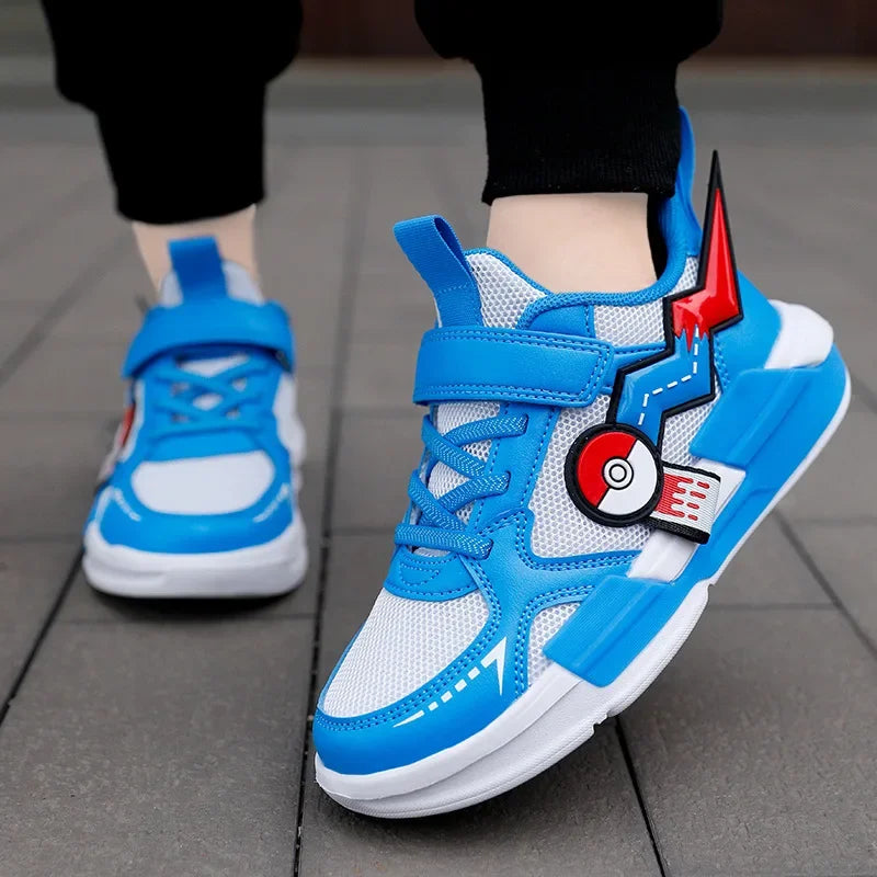 Gele Pokémon sneakers: comfortabele, ademende kinderschoenen voor jongens en meisjes met handig klittenband.