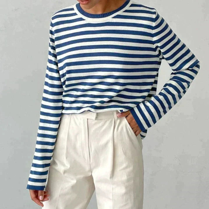 Modern gestreept dames sweatshirt, comfortabel en modieus voor damesmode, met lange mouwen.