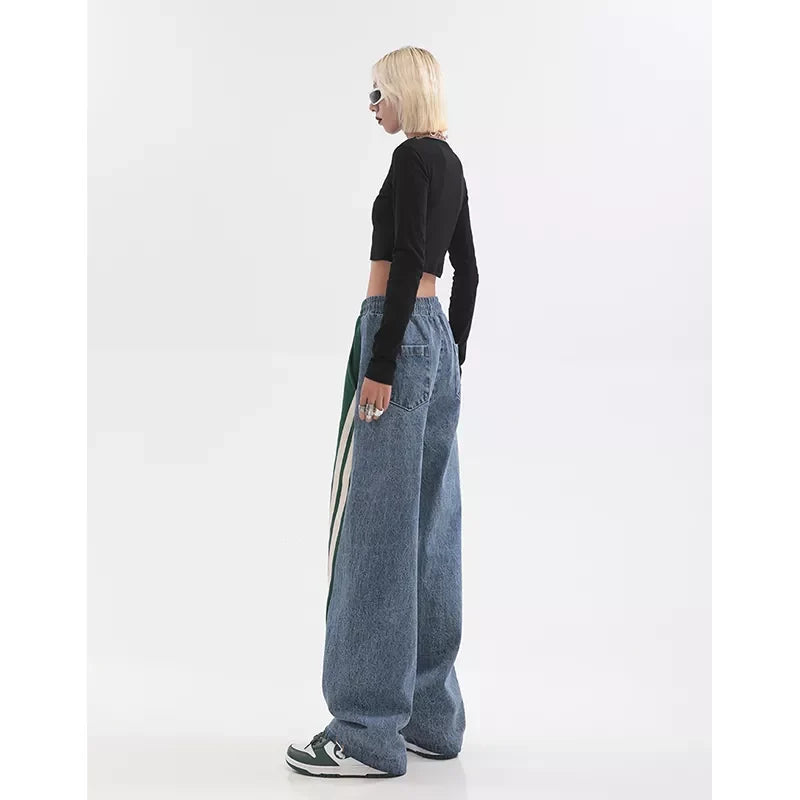 Dames joggingbroek met hoge taille, zwart, trendy sportkleding of vrijetijdskleding.