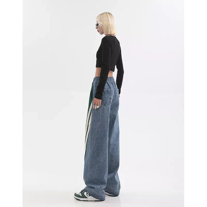 Dames joggingbroek met hoge taille, zwart, trendy sportkleding of vrijetijdskleding.