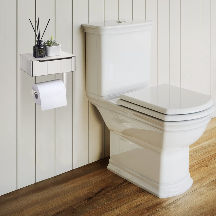 RVS toiletpapierhouder voor wandmontage, met handige opbergruimte voor badkamer accessoires.