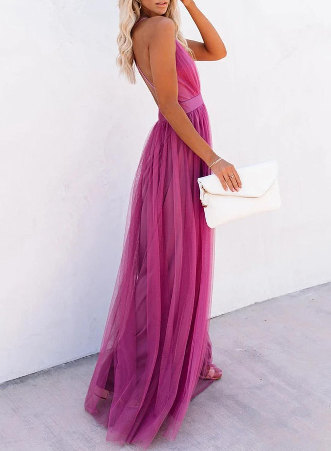 KieraDress: Veelzijdige dames jurk, lange lengte. Elegante V-hals, mouwloos. Perfect voor elke gelegenheid.