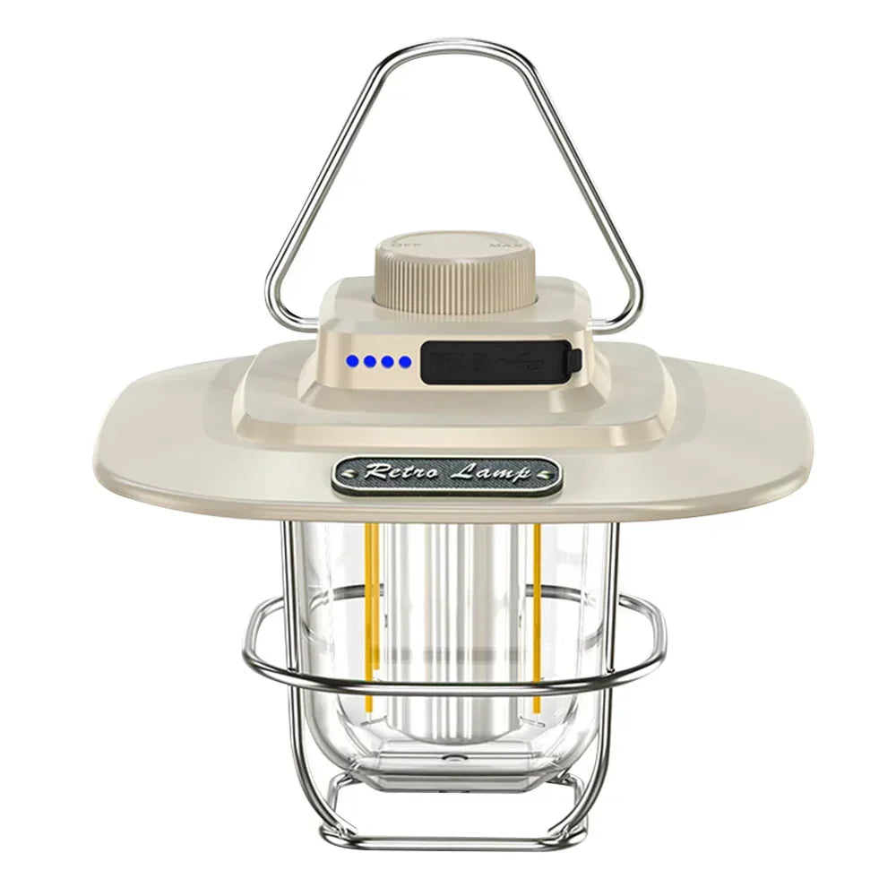 Vintage oplaadbare LED lantaarn, duurzaam en draagbaar, voor warme sfeerverlichting outdoor kamperen.