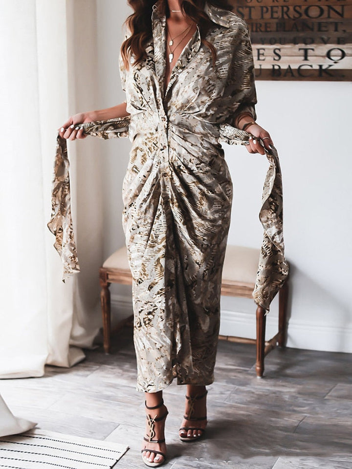 Elegante LapisDress khaki damesjurk. Comfortabele bohemian zomerjurk voor vrouwen, ideaal als casual lentemode.