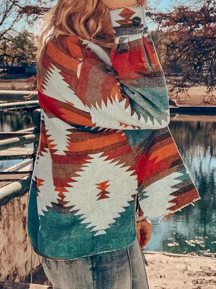 Veelzijdige Azteken damesjas, stijlvol en warm. Jouw nieuwe favoriete modieuze bovenkleding voor koudere dagen.