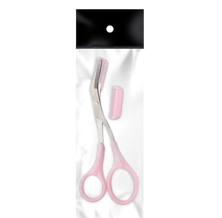 Compacte wenkbrauwschaar met kammetje voor dames, perfect voor dagelijkse wenkbrauwverzorging en styling.