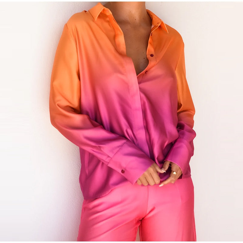 Trendy dames ombre tweedelige set, comfortabele loungewear voor lente en zomerse dagen.