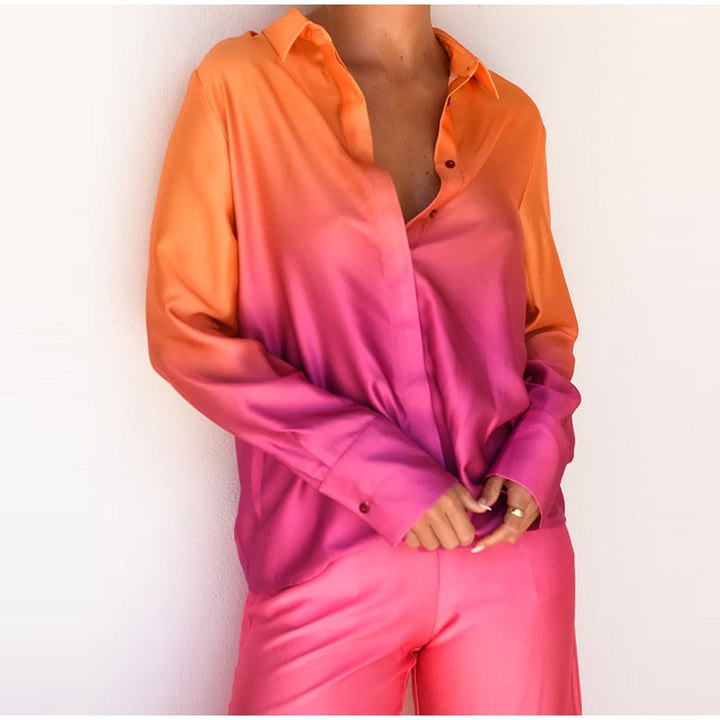 Trendy dames ombre tweedelige set, comfortabele loungewear voor lente en zomerse dagen.