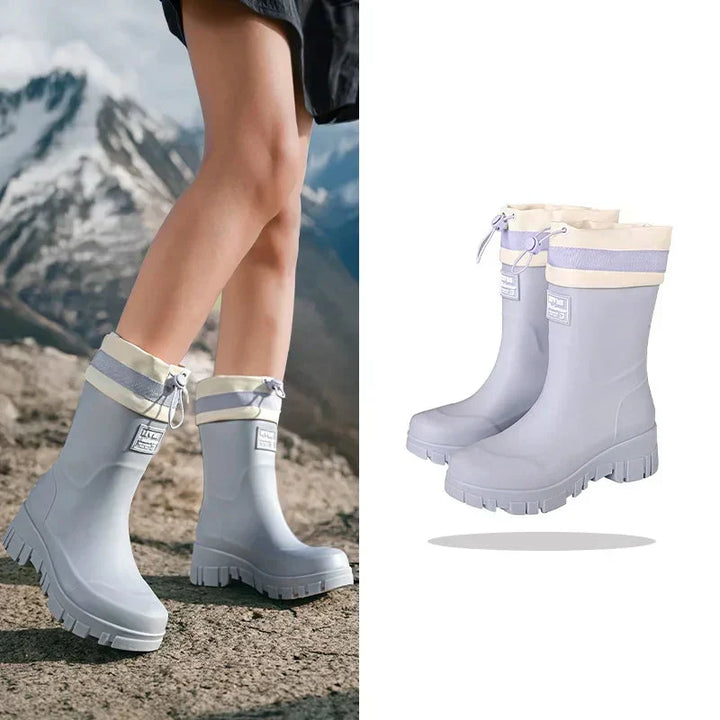 Hoog model dames retro regenlaarzen Arlena, waterdicht en comfortabel met antislipzool.
