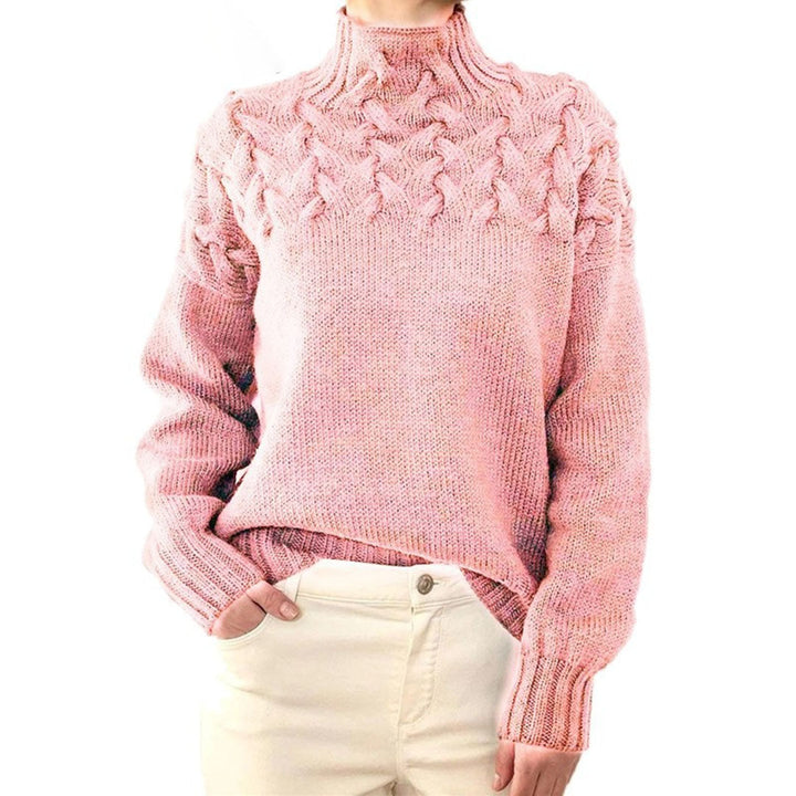 Zachte gebreide vrouwentrui met hoge col. Essentieel voor herfstmode en comfortabele winterkleding.