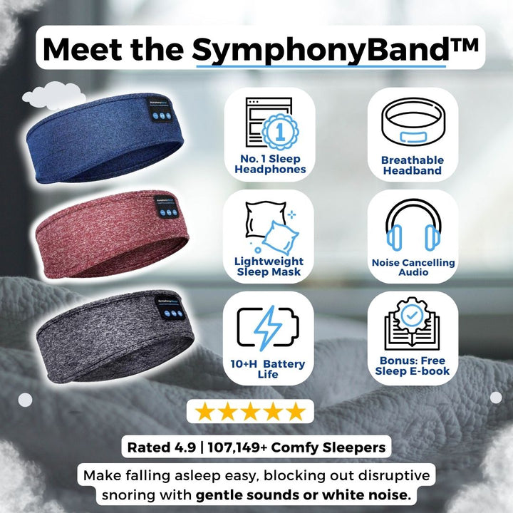 Zachte, ademende stof van de SymphonyBand slaaphoofdtelefoon hoofdband, comfortabel voor de huid.