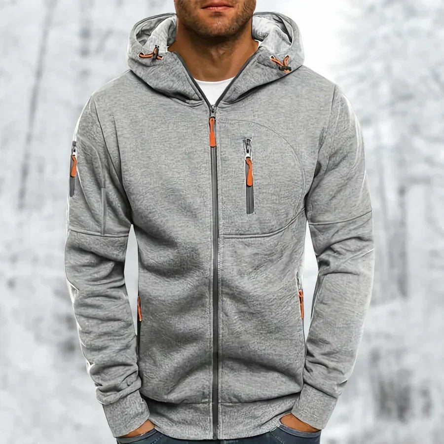Comfortabele MetroFlex herenmode: stijlvolle hoodie met rits en capuchon voor een moderne casual look.