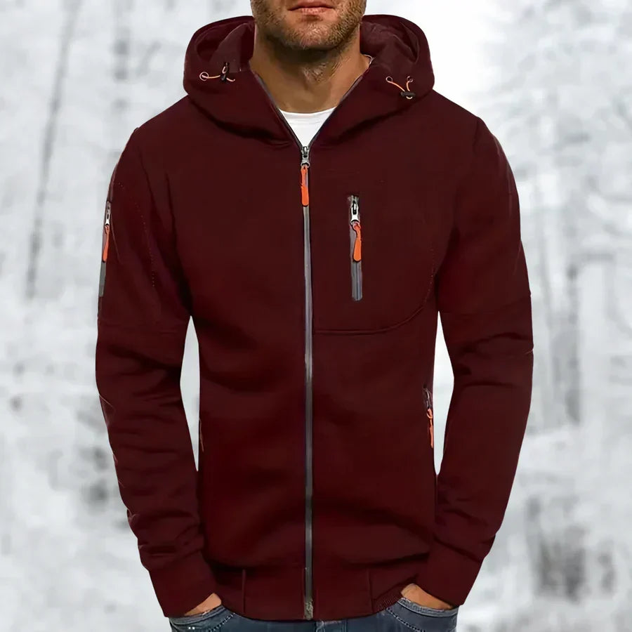 Zachte MetroFlex heren hoodie met ritssluiting, perfect voor casual outfits en moderne herenmode.