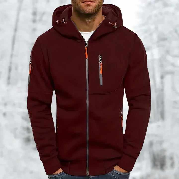 Zachte MetroFlex heren hoodie met ritssluiting, perfect voor casual outfits en moderne herenmode.
