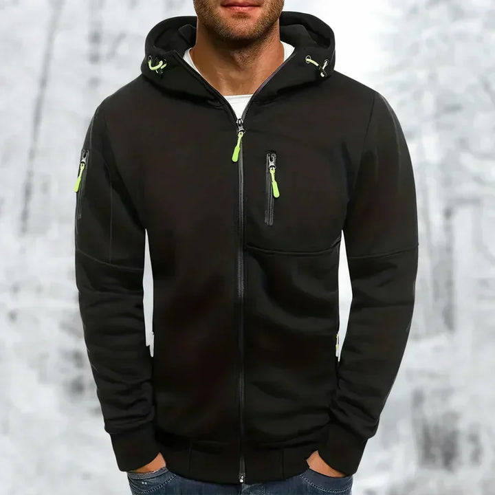 Casual en moderne MetroFlex heren hoodie met rits. Comfortabele capuchon trui voor veelzijdige herenkleding.