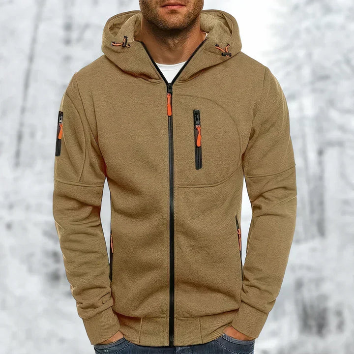 Duurzame MetroFlex heren hoodie met ritssluiting. Moderne en comfortabele capuchon trui voor casual herenkleding.