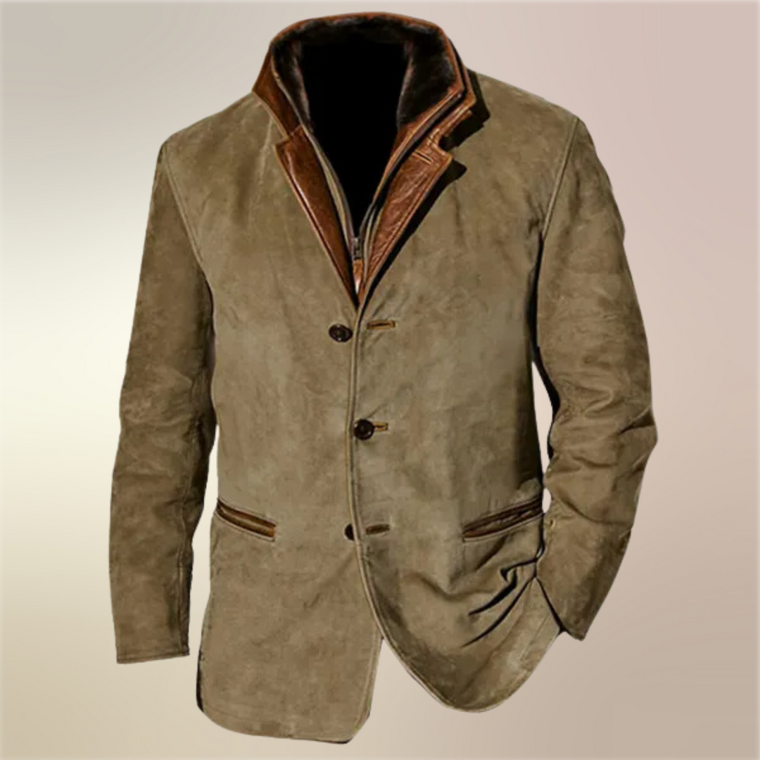 Warme suède herenjas Noam in vintage stijl. Comfortabele en stijlvolle jas voor heren, perfect voor herfst en winter.