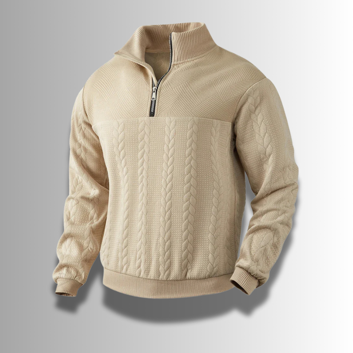 Elegante heren trui van 100% merinowol met ritskraag, voor een verfijnde casual of zakelijke outfit.