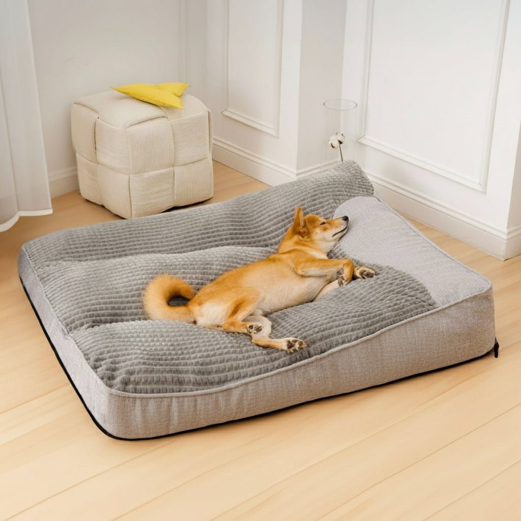 Premium hondenbed voor comfort en gezondheid van uw hond, verkrijgbaar in bruin en grijs.