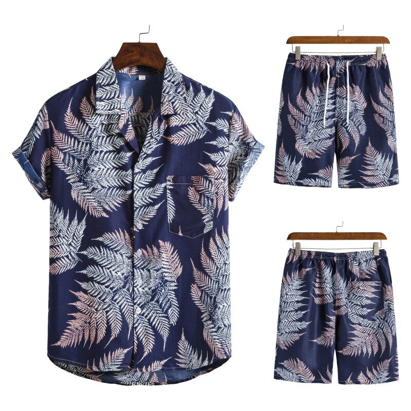 Comfortabele heren Hawaï set met korte broek en shirt voor warme zomerdagen. Perfecte casual look.