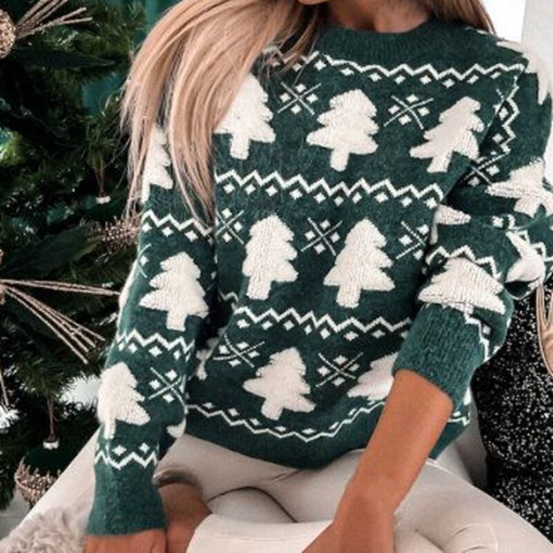 Dames kersttrui met uniek kerstboom motief voor de feestdagen. Groen/rood, warm en comfortabel dameskleding item.