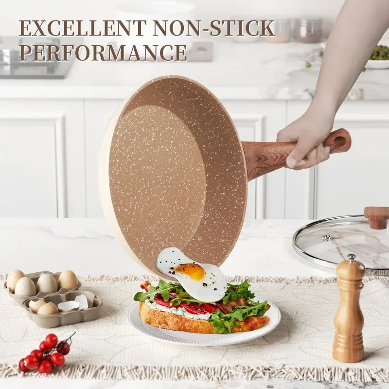 Aluminium koekenpan (24cm) met antiaanbaklaag en hittebestendige granietcoating. Ideaal voor moeiteloos koken.