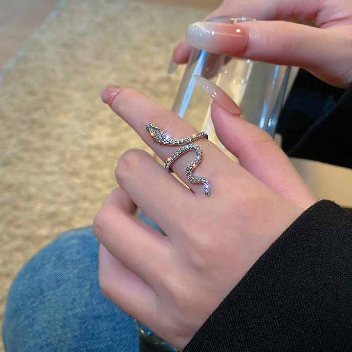 Gedetailleerde slangenring, unisex en verstelbaar, voegt een stijlvol accent toe aan je hand.
