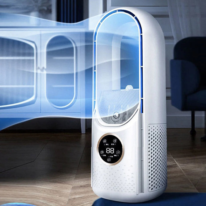 Energiezuinige draagbare airconditioner, bladeloos en compact, voor overal frisse lucht.