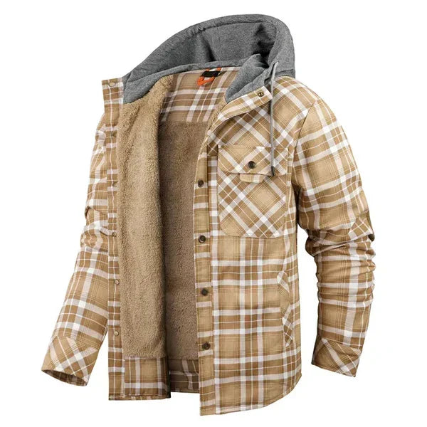 Stoer geruit heren vest met capuchon, ideaal als gelaagde kleding voor koude dagen.