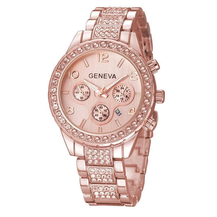 Zilveren dameshorloge ElegantWatch™ met fijne steentjes, voor een klassieke en stijlvolle uitstraling.