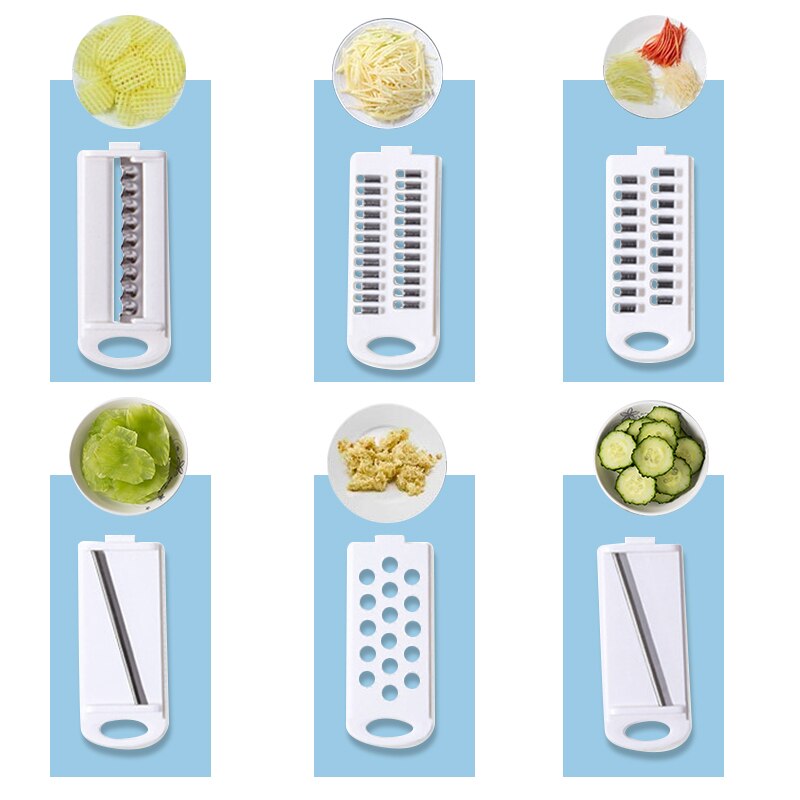 Compacte 12-in-1 keukensnijder voor groenten en fruit; bespaart tijd en ruimte in elke keuken.
