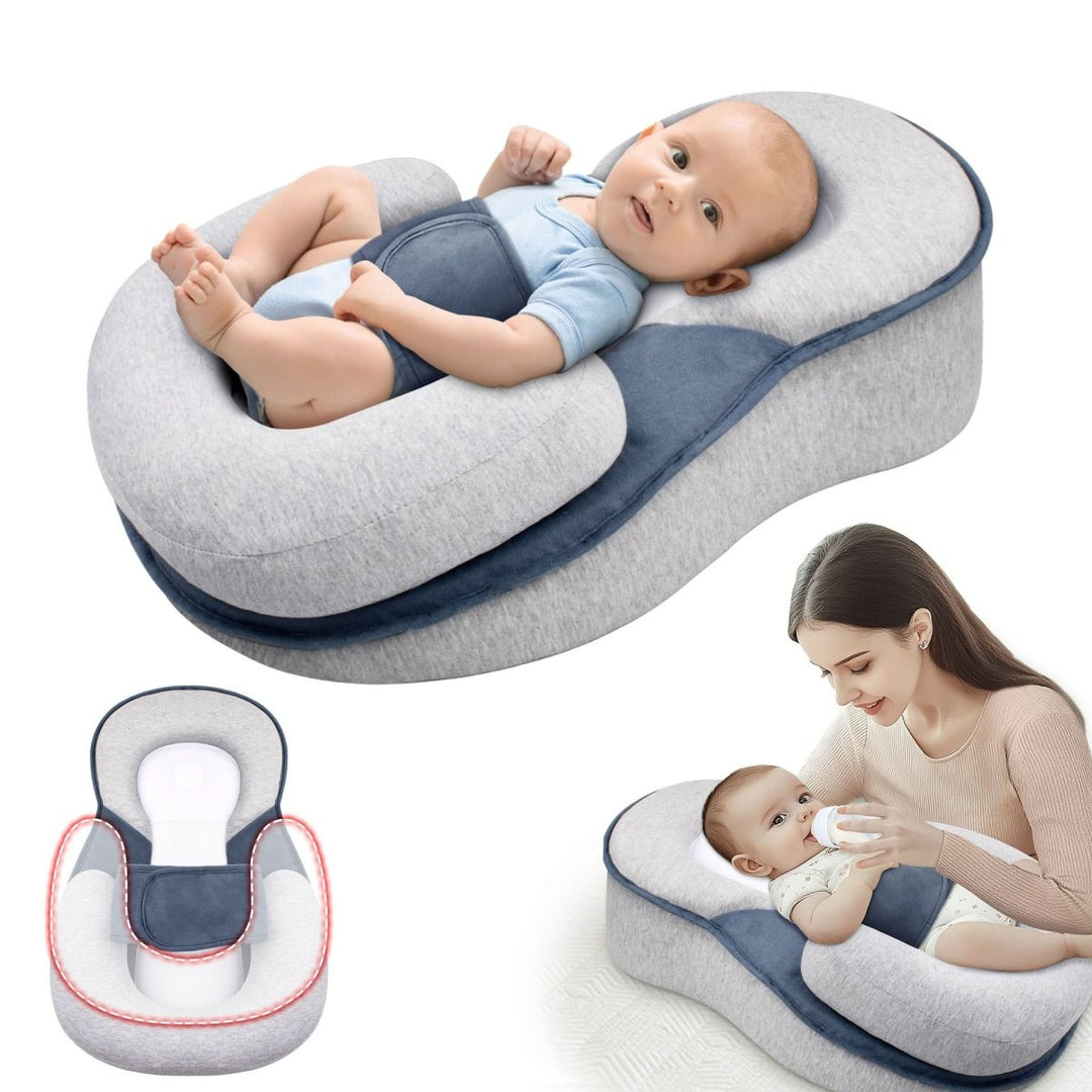 Veilig baby slaapkussen met ergonomische ondersteuning voor pasgeborenen. Voorkomt hoofdvervorming.