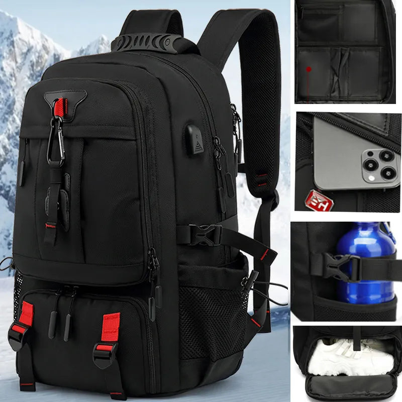 Unisex Tech Trek Pro rugzak met USB-poort, verkrijgbaar in 50L, 60L, 80L voor reizen en outdoor.
