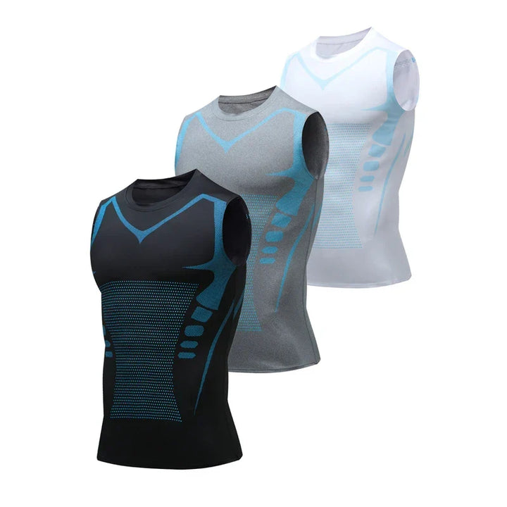 Zwart VitaBoost corrigerend vest voor mannen, verbetert houding, vermindert gynaecomastie en geeft een energiekere uitstraling.