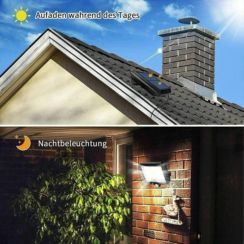 Duurzaam IP65 100 COB LED solarlicht met bewegingssensor. Perfect voor alle buitencondities.