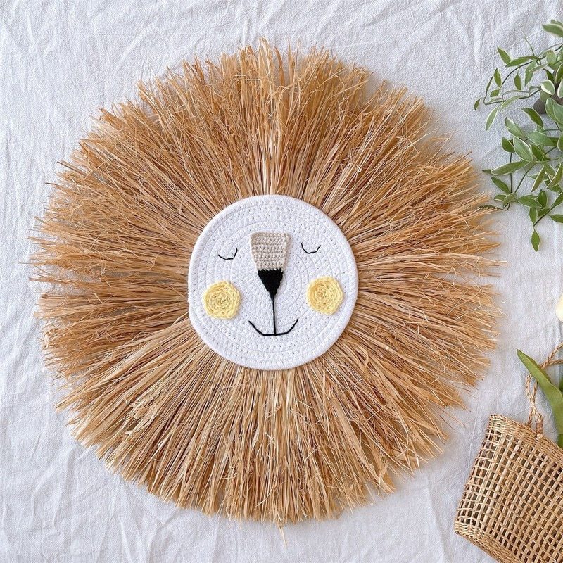 Handgemaakte rotan wanddecoratie dieren set voor babykamer en kinderkamer; speels en uniek interieur.