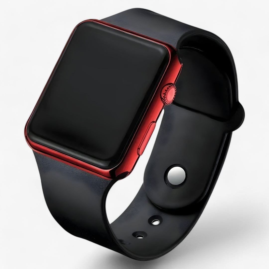 Dagelijks elegant en tijdloos: unisex digitaal horloge Leo met sportieve siliconen band en vierkante kast. Comfortabel.