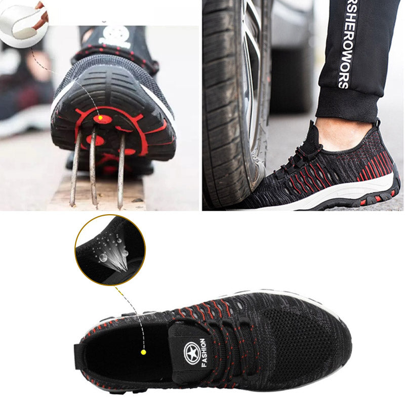 Heren Indestructible veiligheidssneakers, zijzicht, met flexibele, schokabsorberende zool voor langdurig draagcomfort.