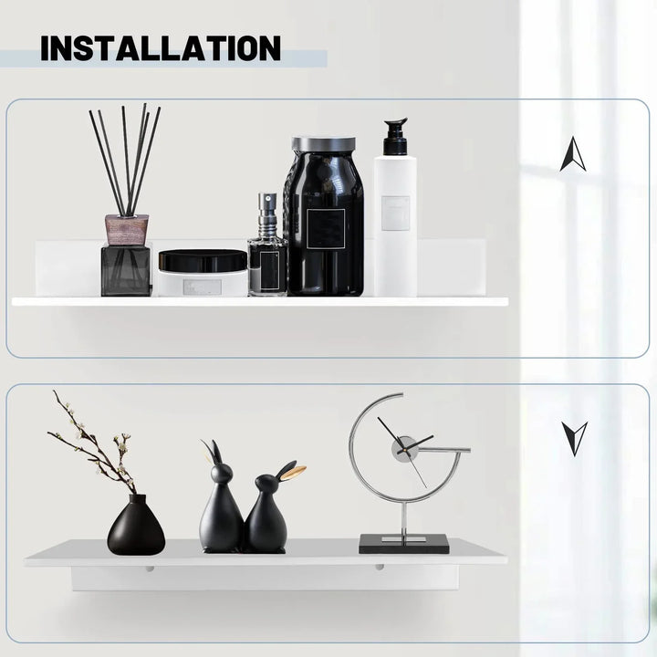 Zwevende metalen muurplank 50 cm voor keuken, badkamer of slaapkamer. Strak design, ideaal voor decoratie.