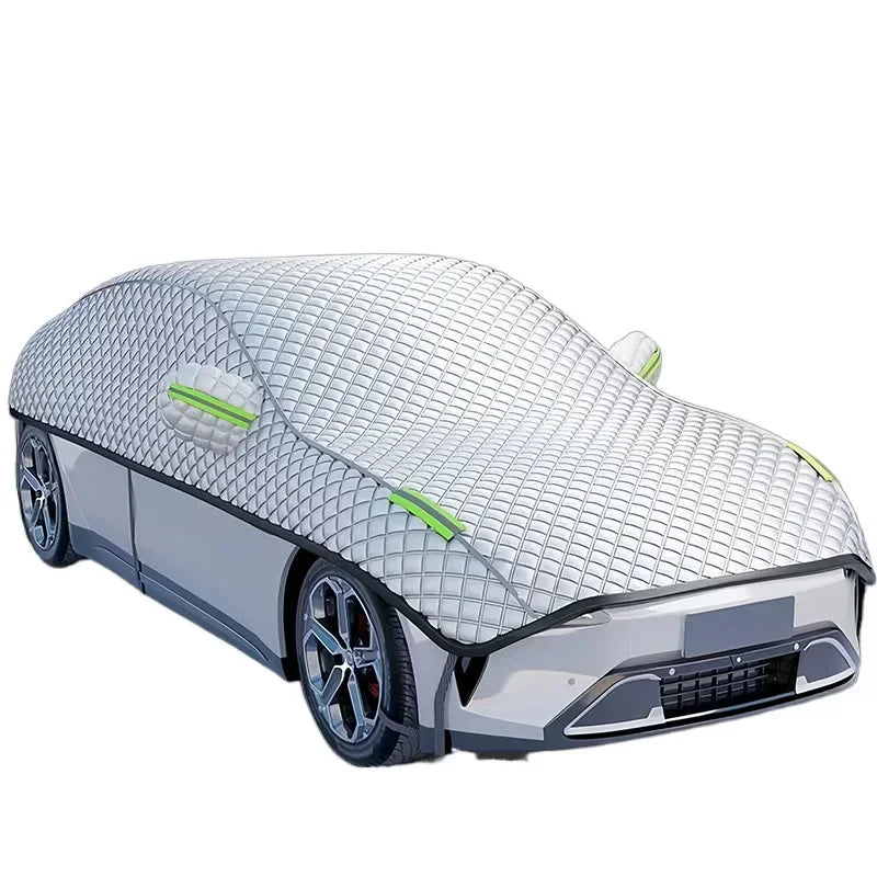 Detail van de AutoProtect halfgarage autohoes stof, waterdicht en UV-bestendig voor optimale autobescherming in elk seizoen.