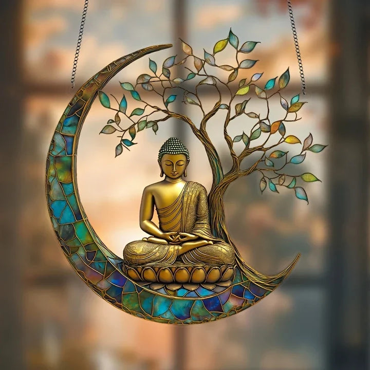 Spirituele acryl Boeddha zonnenvanger voor raamdecoratie, creëert een rustgevende zen sfeer in elk interieur.