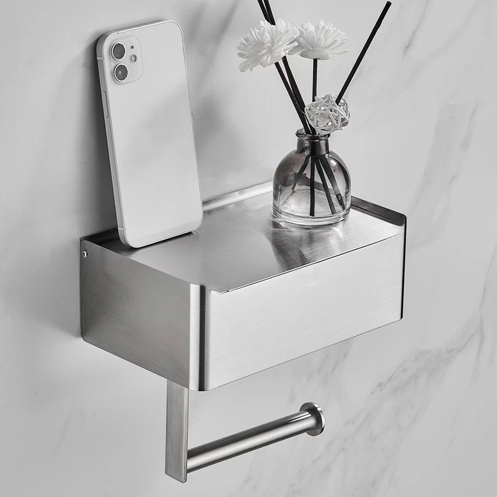 Wc-papierhouder met geïntegreerde opbergruimte; een slimme badkamer organizer voor extra gemak.