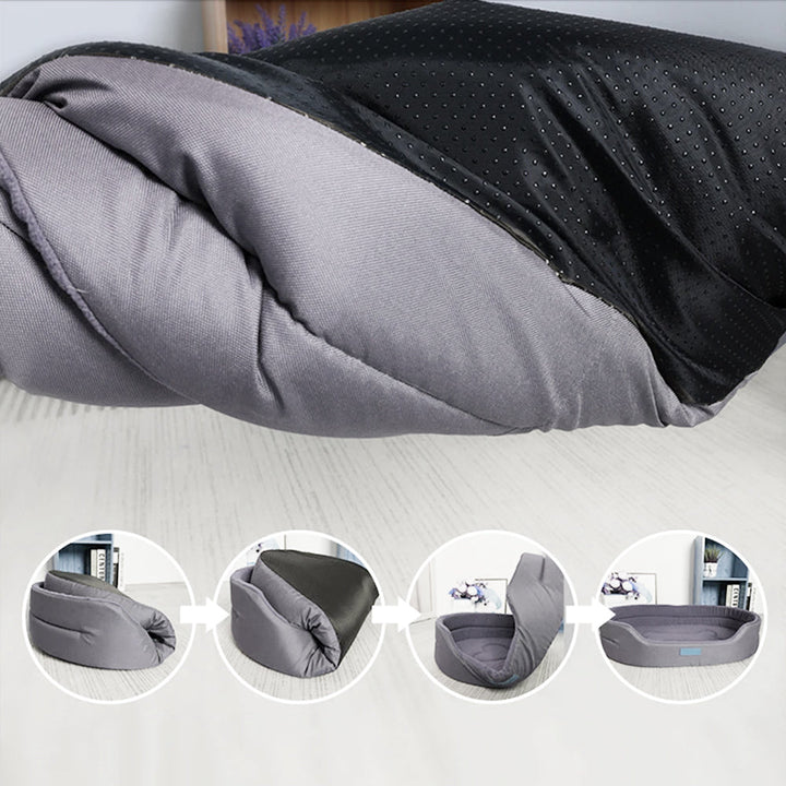 Blauw comfortabel hondenbed, wasbaar en robuust, perfecte ligplaats voor elk huisdier.