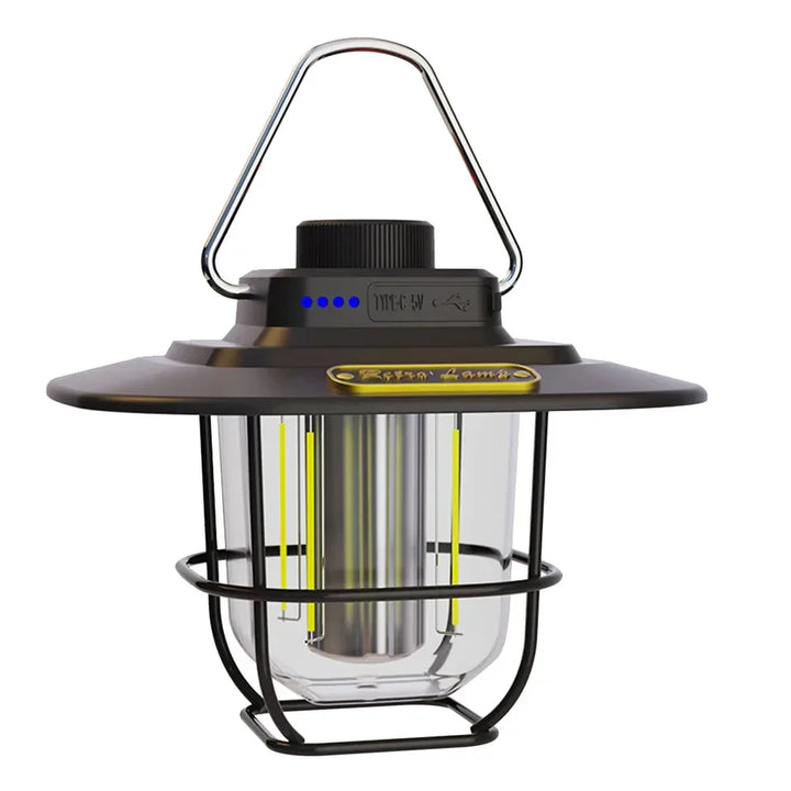 Duurzame, oplaadbare retro LED lantaarn; sfeervolle en handige verlichting voor kampeertrips en outdoor.