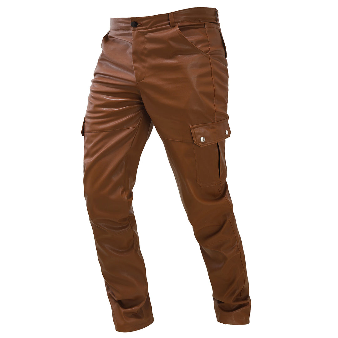 Praktische heren cargo broek met cool leereffect en zijzakken. Perfect voor een moderne, comfortabele urban stijl.