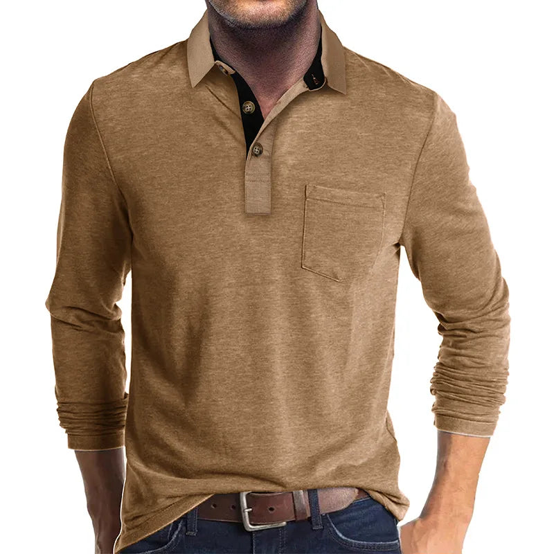 Comfortabele herenpolo lange mouwen, ademend materiaal, ideaal voor casual dagen.