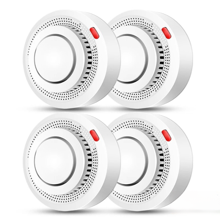Iconen van WiFi en smart home naast de slimme rookmelder, benadrukt app bediening en connectiviteit.