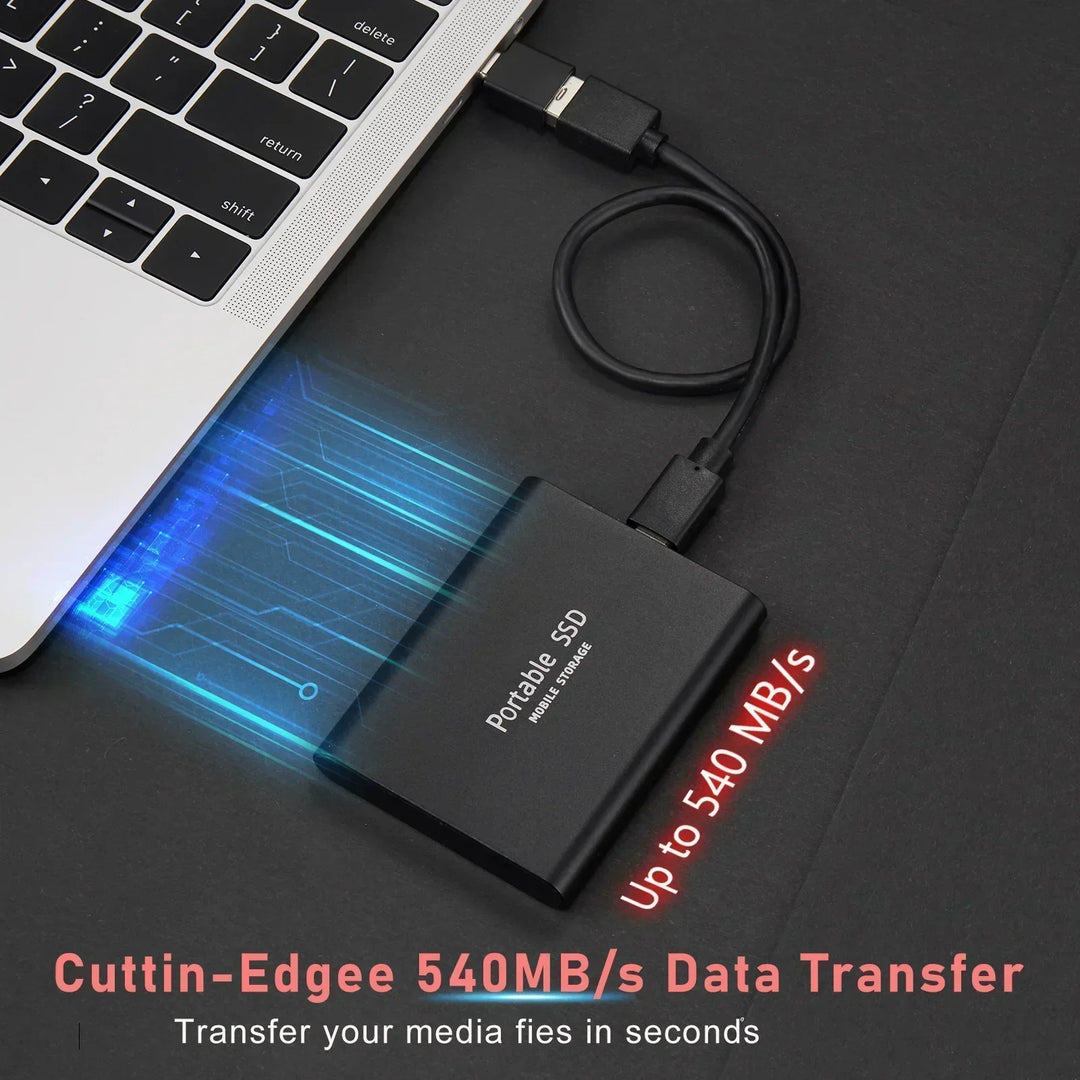 Ultrasnelle SpeedDrive Pro externe SSD 2TB met USB 3.1 voor snelle dataoverdracht.