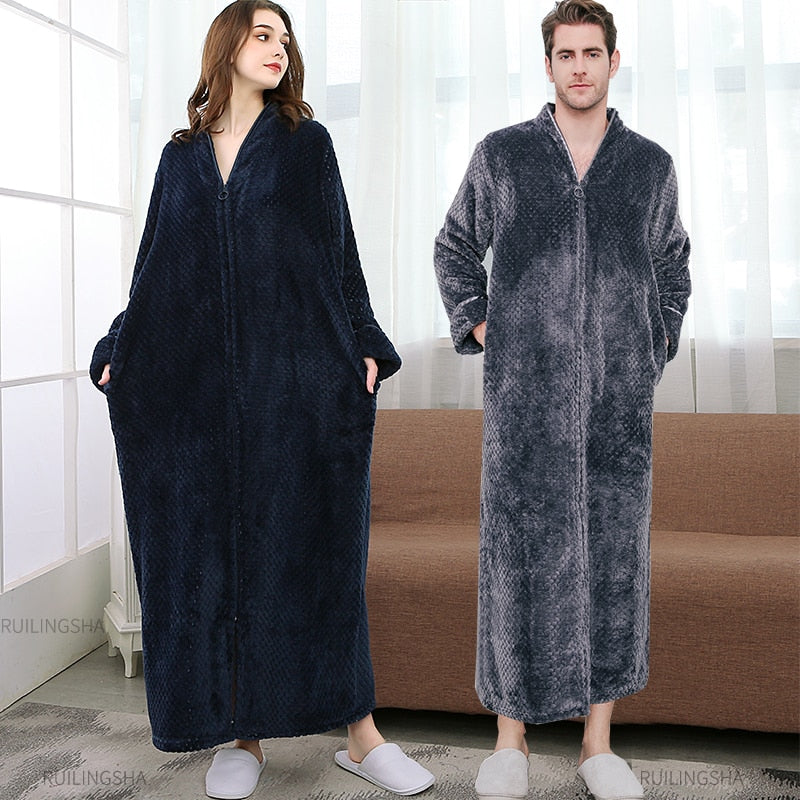 Unisex thermo badjas met rits, zacht en warm voor ultiem comfort thuis.