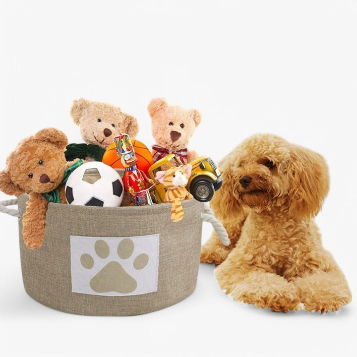 Ruime, decoratieve opvouwbare speelgoedmand Livia voor honden. Ideaal voor het netjes opbergen van al het hondenspeelgoed.